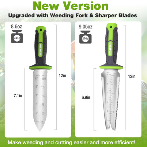 WORKPRO Hori Hori blade with measuring scale for accurate soil depth readings.