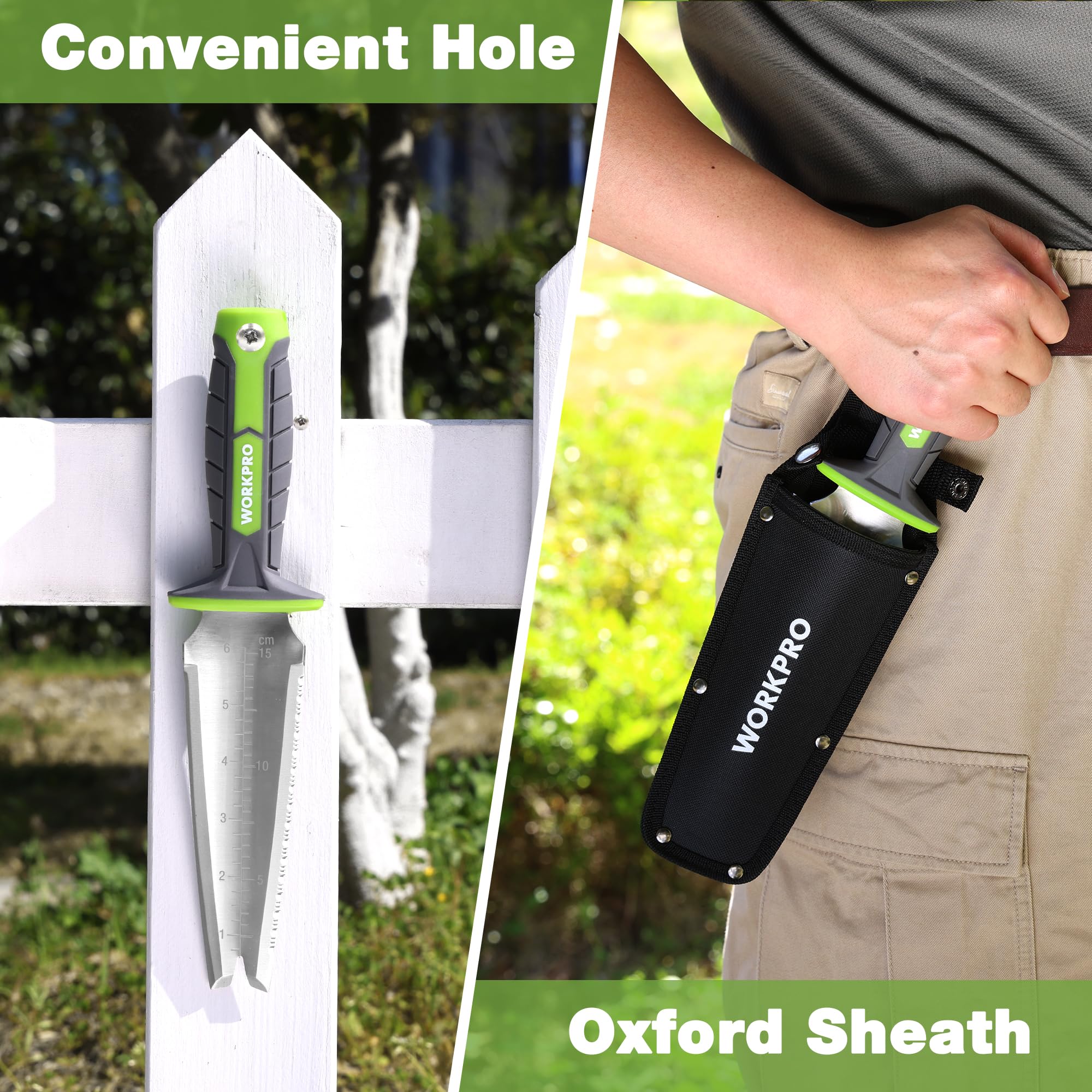 WORKPRO Hori Hori Oxford sheath with belt loop for secure carrying.