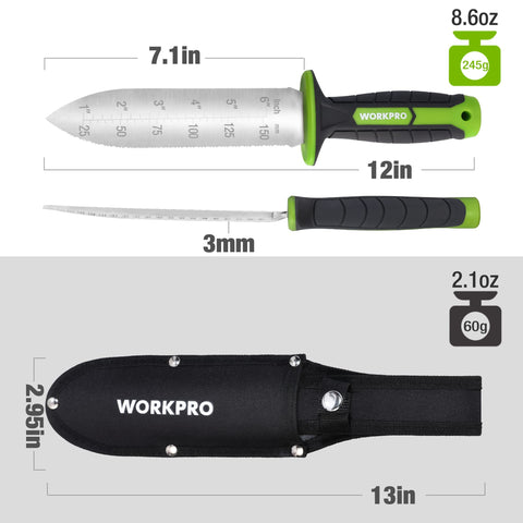 WORKPRO Hori Hori TRP handle offers comfortable, non-slip grip.