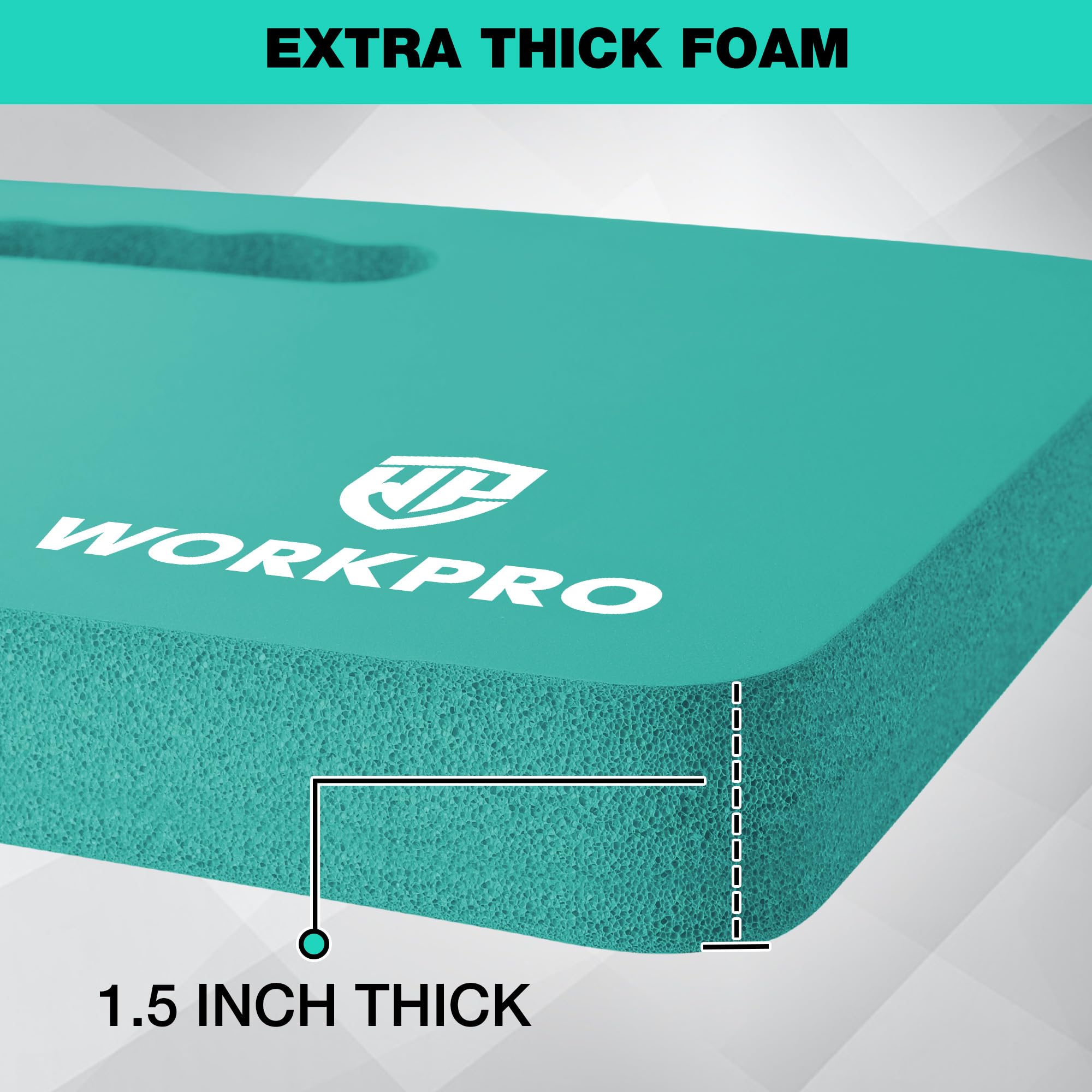 WORKPRO kneeling pad blue close-up reveals high-density foam for lasting support