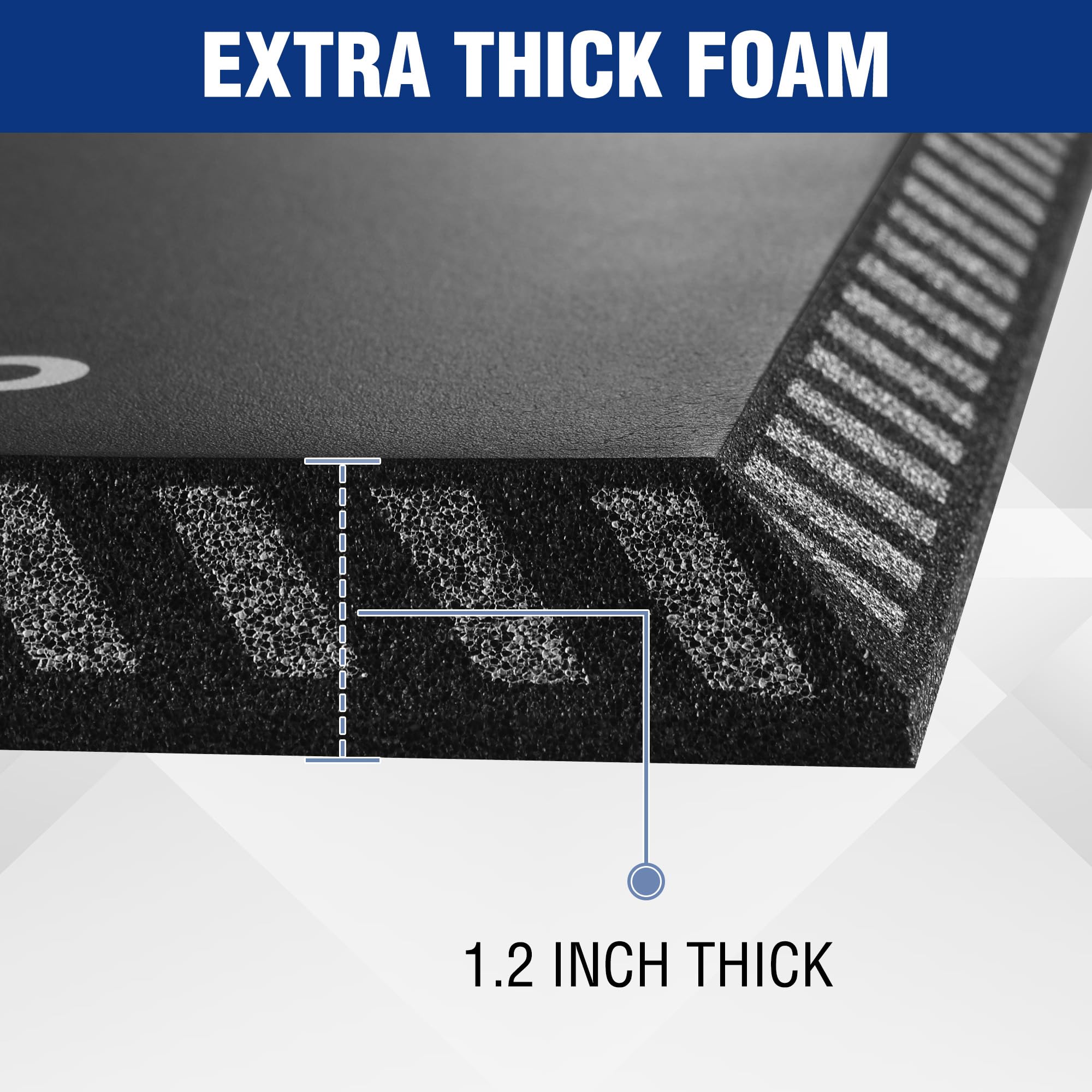 WORKPRO kneeling pad safety edge highlights protective kneeling during tasks.