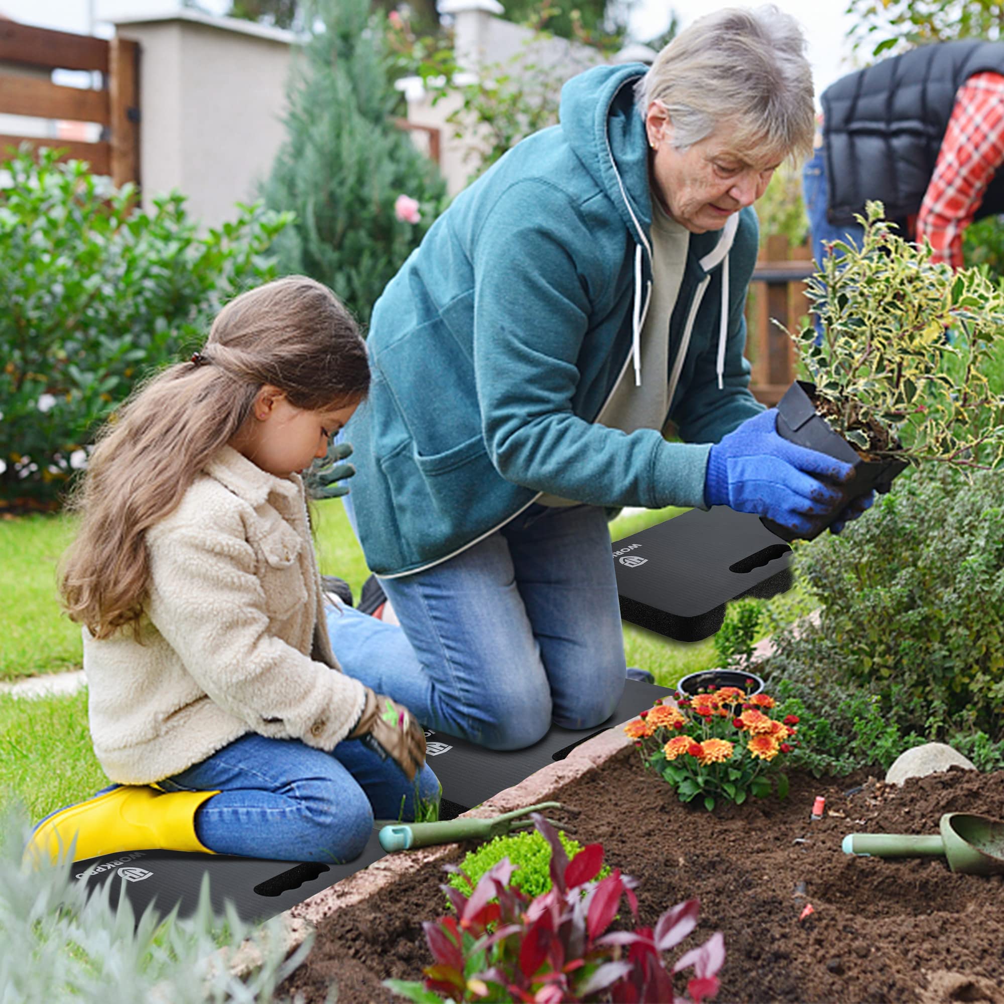 WORKPRO kneeling pad waterproof feature protects against moisture during outdoor gardening tasks