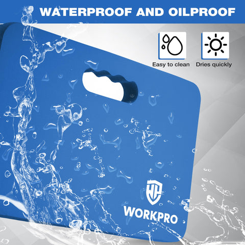 Waterproof WORKPRO kneeling pad resists dirt and moisture outdoors
