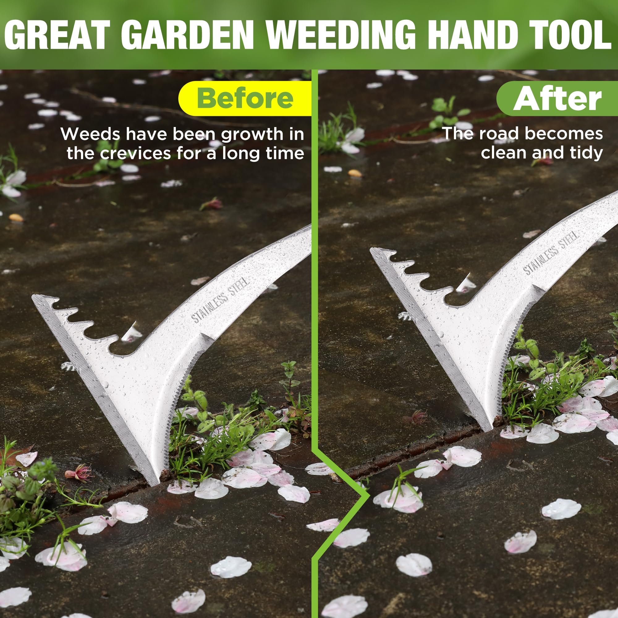 WORKPRO Crack Weeder L shaped blade action reaches tight spots