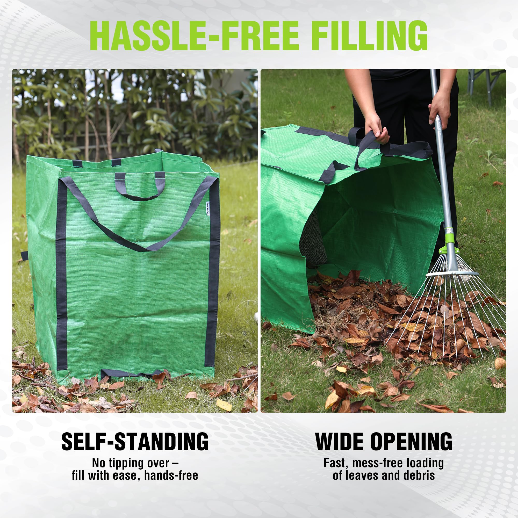 WORKPRO leaf and branch debris bag outdoors during cleanup