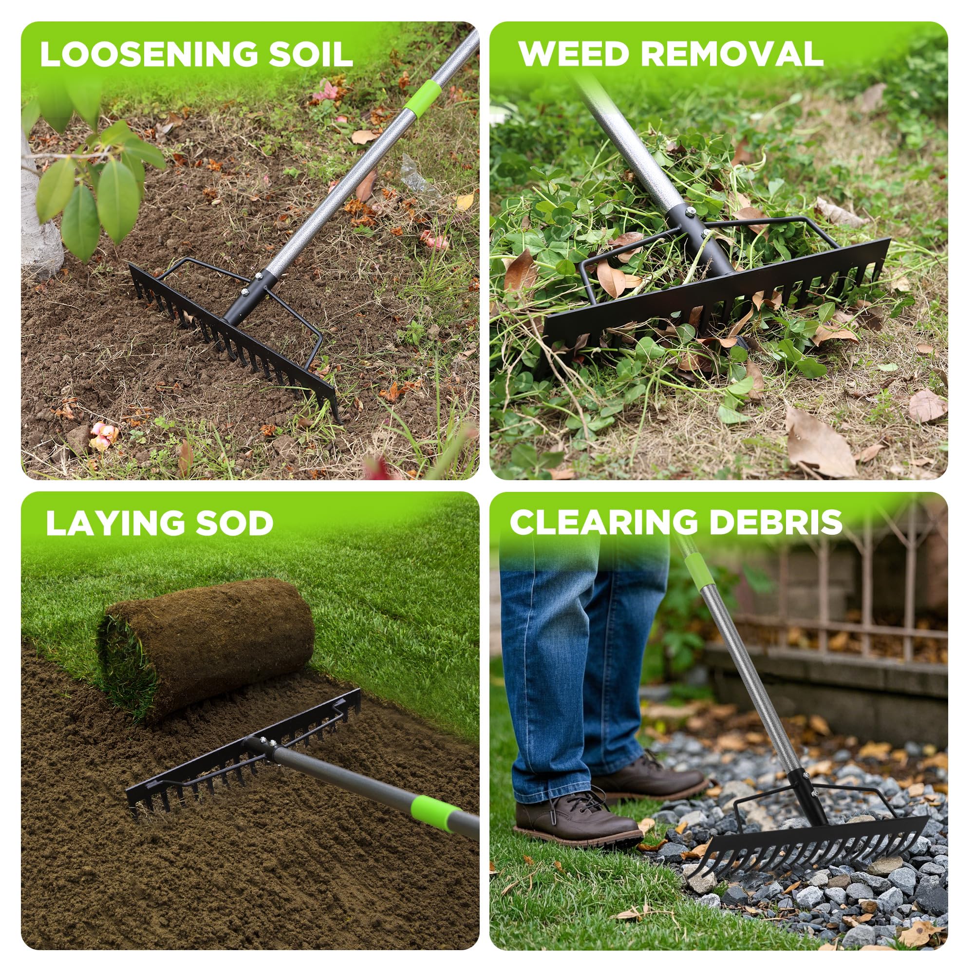 WORKPRO rake leveling a lawn for a uniform surface