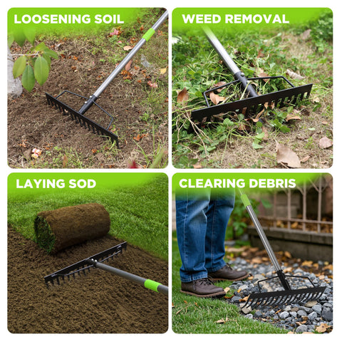 WORKPRO rake leveling a lawn for a uniform surface