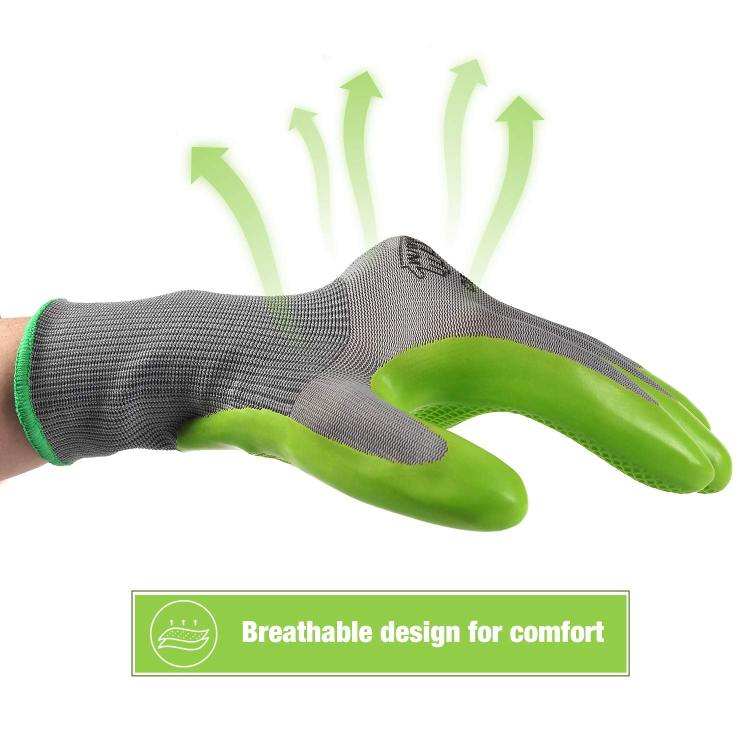 WORKPRO lightweight breathable polyester gloves keep hands cool during yard work.
