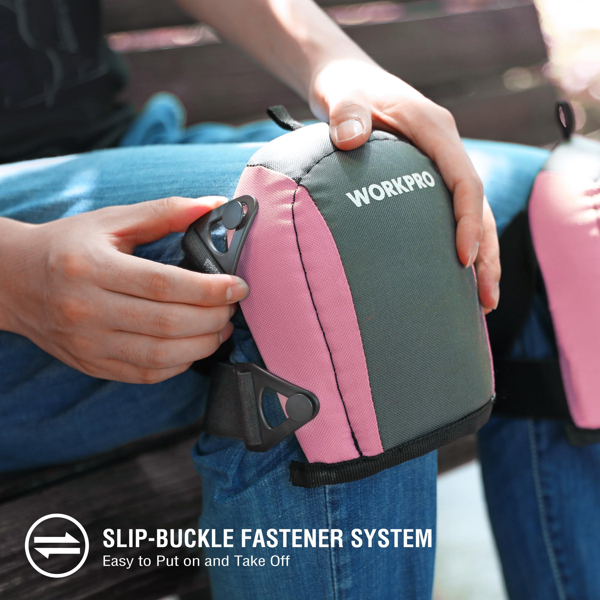 WORKPRO lightweight knee pads weighing 6.35oz for easy kneeling.