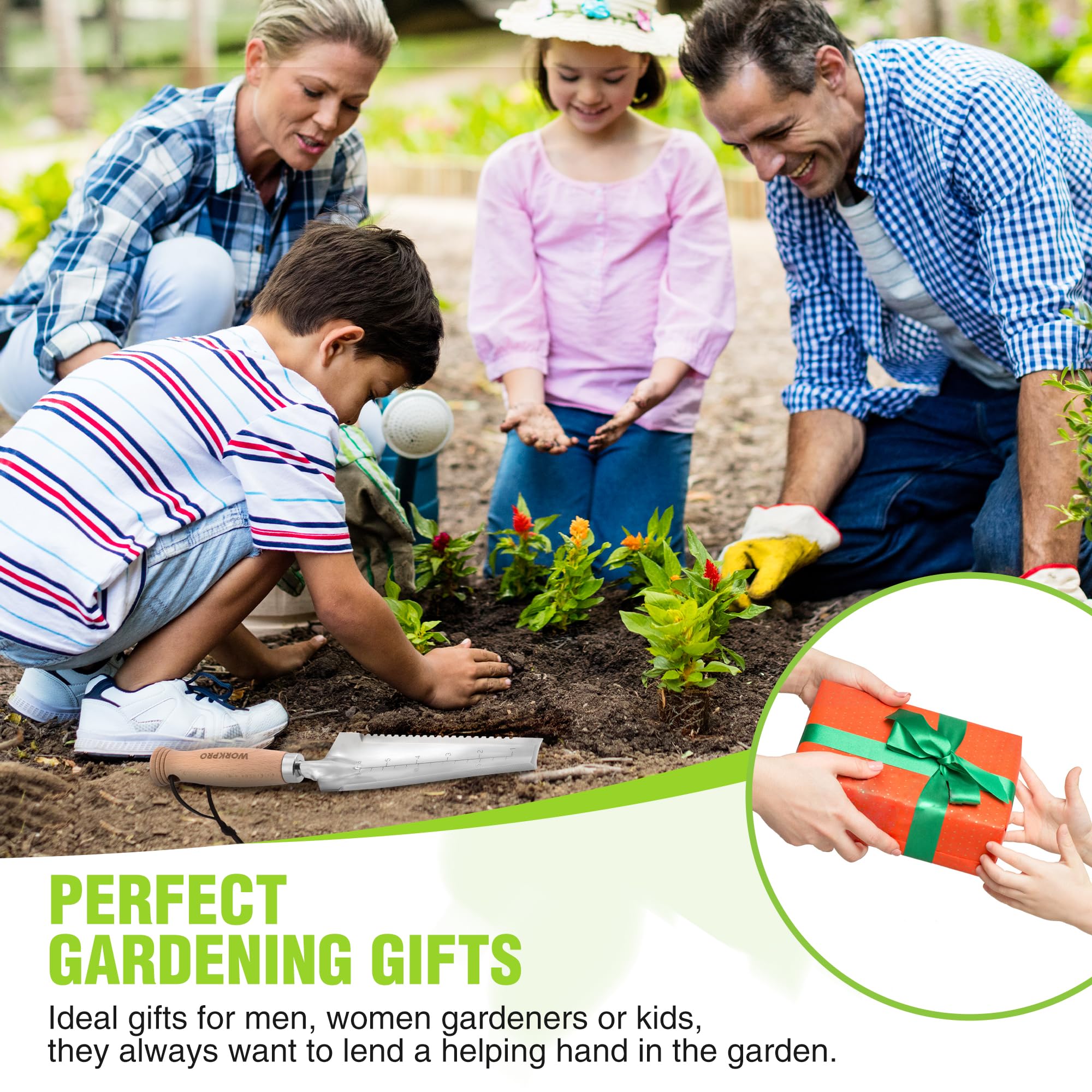 Versatile flat trowel ideal for planting, transplanting and soil loosening in gardens.