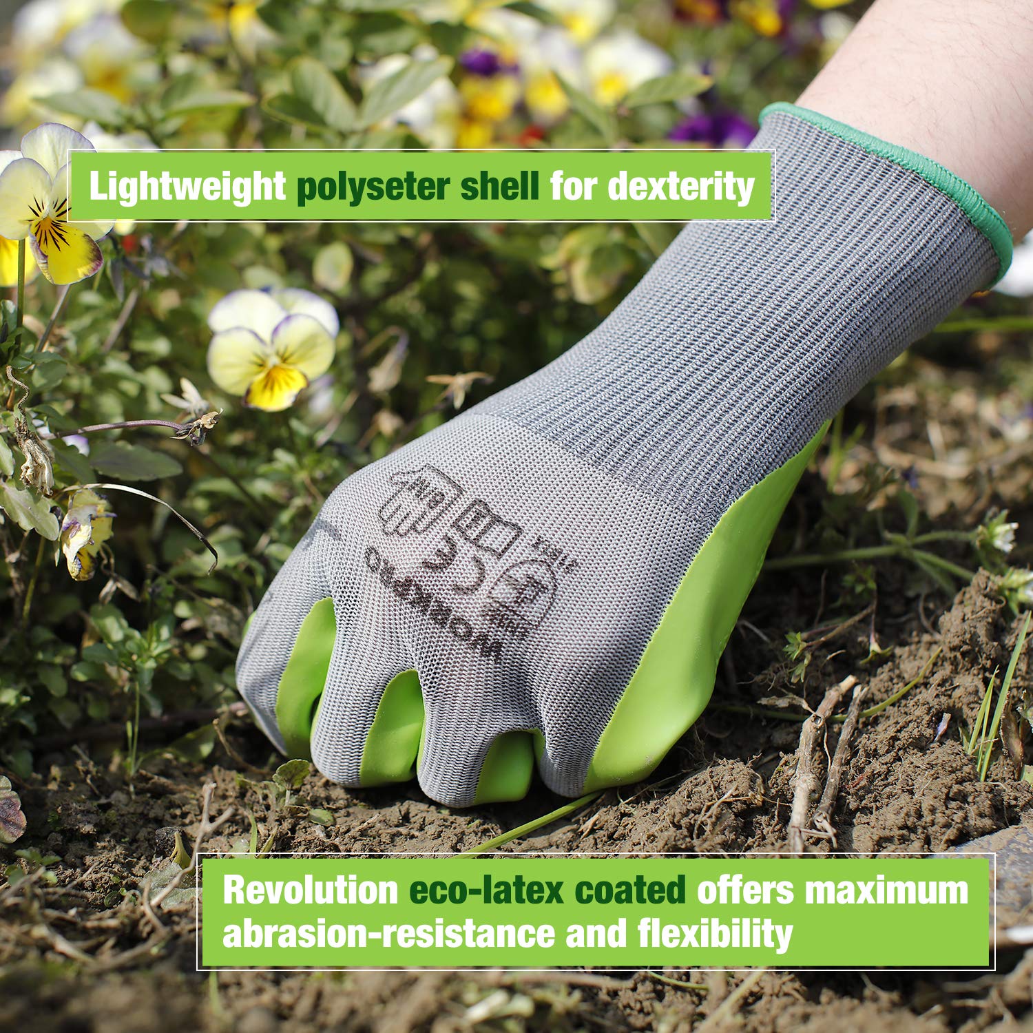 Full hand protection helps keep nails clean during yard chores.