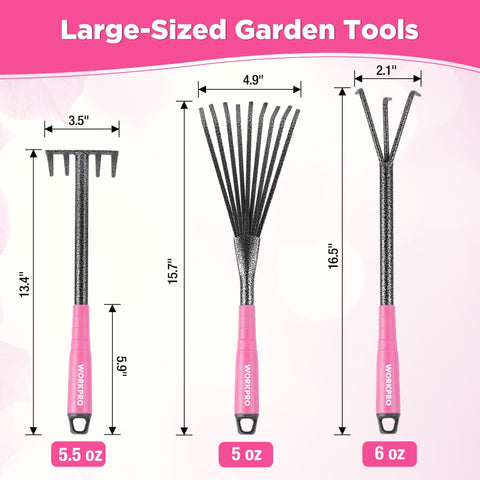 WorkPro pink tool set 9-tine leaf rake fast leaf cleanup