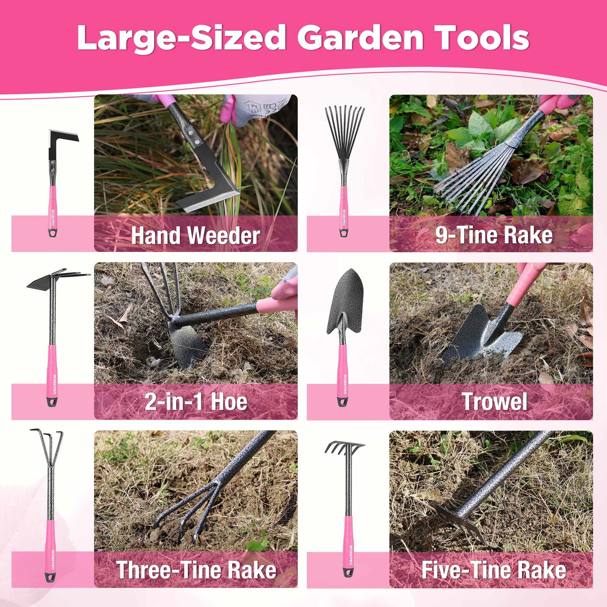 WorkPro pink crack crevice weeder targets weeds in tight spaces