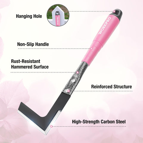 WorkPro pink garden tool set double hoe with 3 prongs for deep tilling