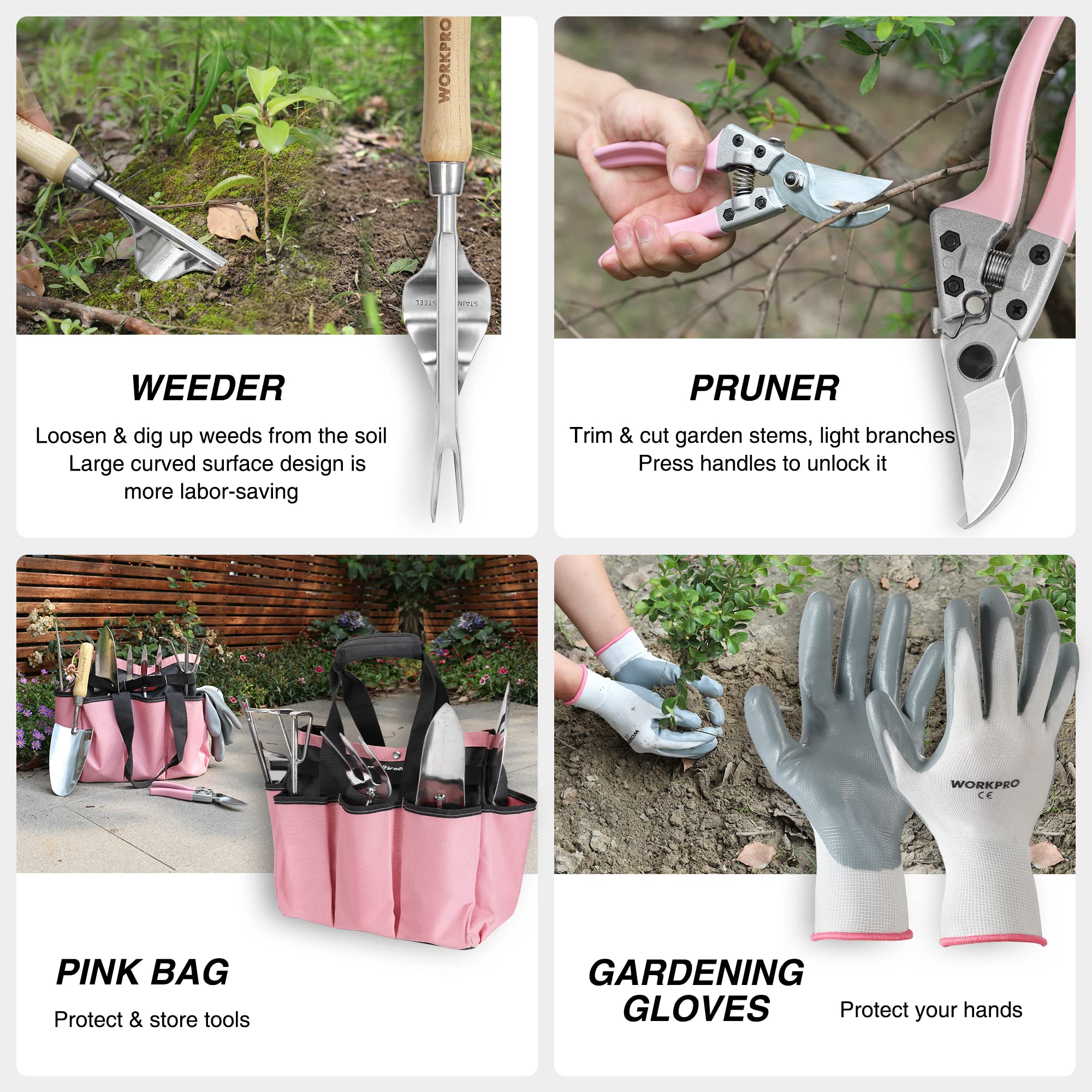 WORKPRO transplant trowel with precise scale for accurate planting