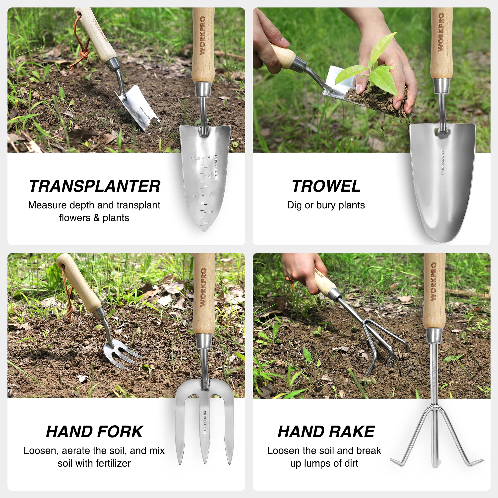 WORKPRO trowel with ergonomic wood handle for easy soil work