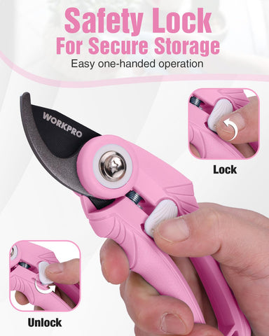 WORKPRO pink pruning shears ideal gift for gardeners