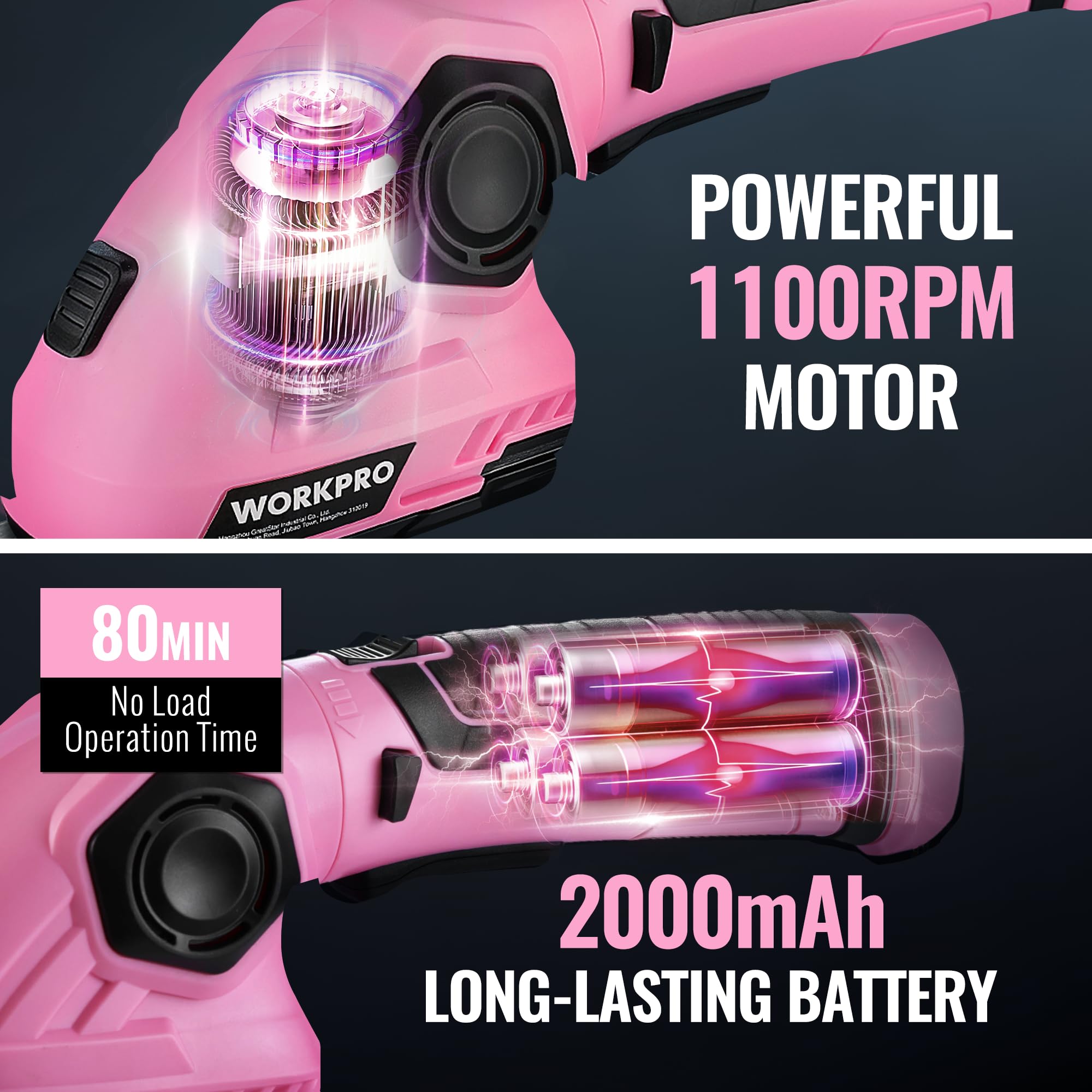 WORKPRO pink ribbon 1100 rpm cutting power for grass and light branches