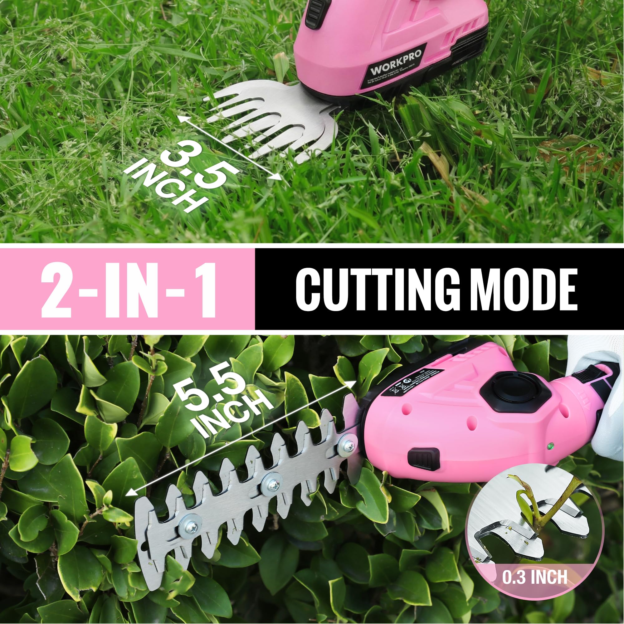 WORKPRO pink ribbon 2-in-1 hedge shear design for trimming and pruning