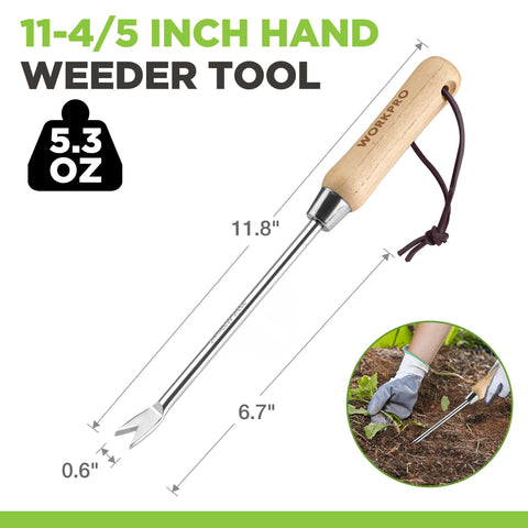 WORKPRO polished stainless steel two-pronged fork for clean weeding.