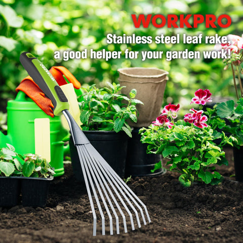 Workpro precision rake for cultivating and loosening soil in tight spaces.