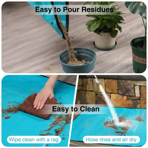 WORKPRO repotting mat copper buckles secure corners during pouring.
