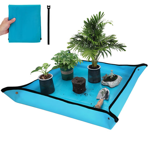 WORKPRO repotting mat fully unfolded provides a clean, roomy workspace for plant transplanting.