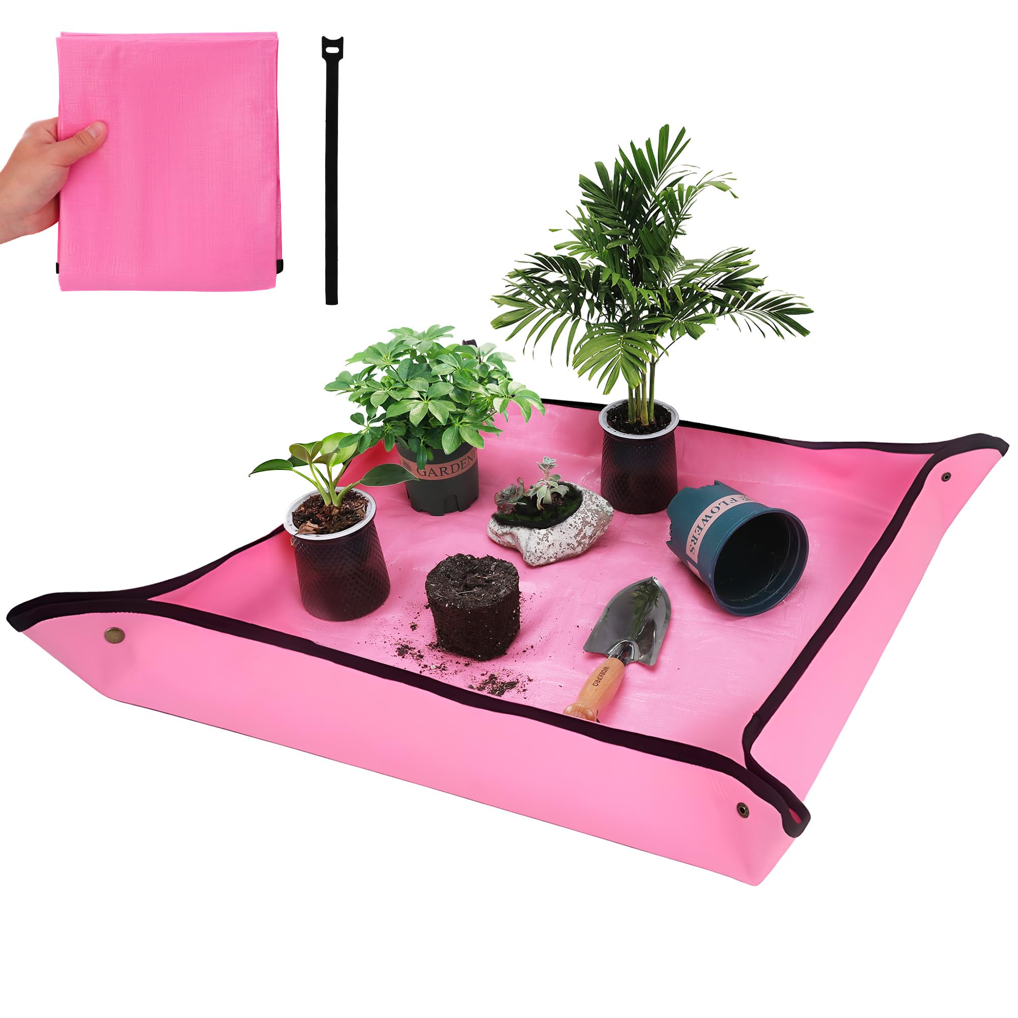 WORKPRO Repotting Mat with corner copper buckles preventing spills during transplanting