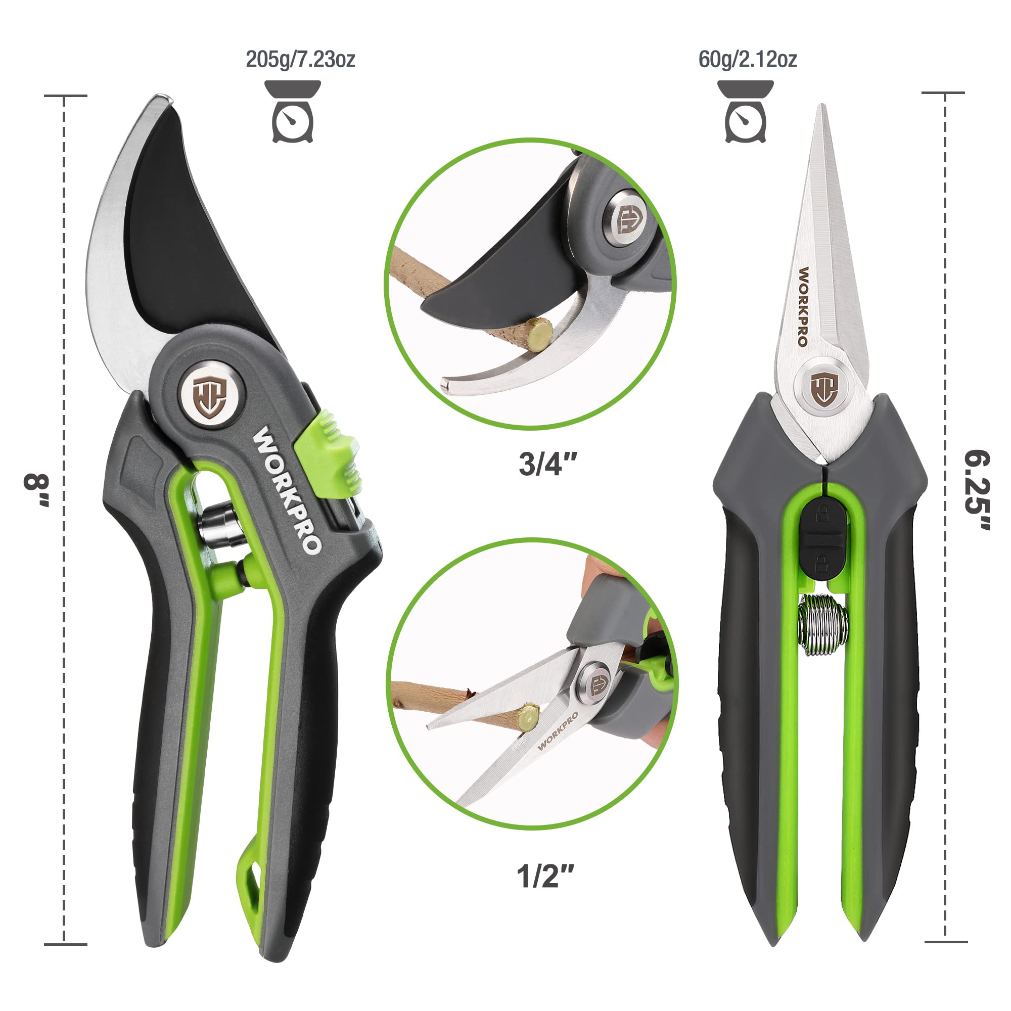 WORKPRO safety lock engaged to secure blades when not in use.