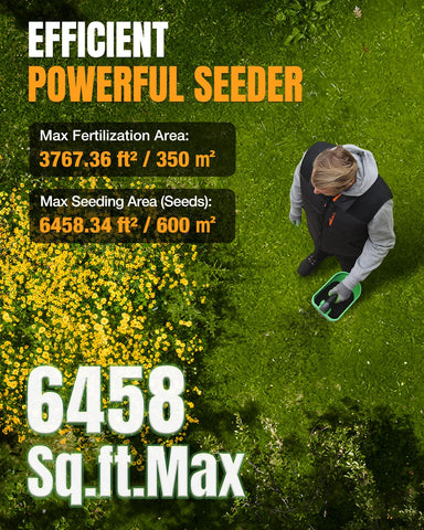 WORKPRO seed spreader distributing seed, fertilizer, or salt for even coverage.