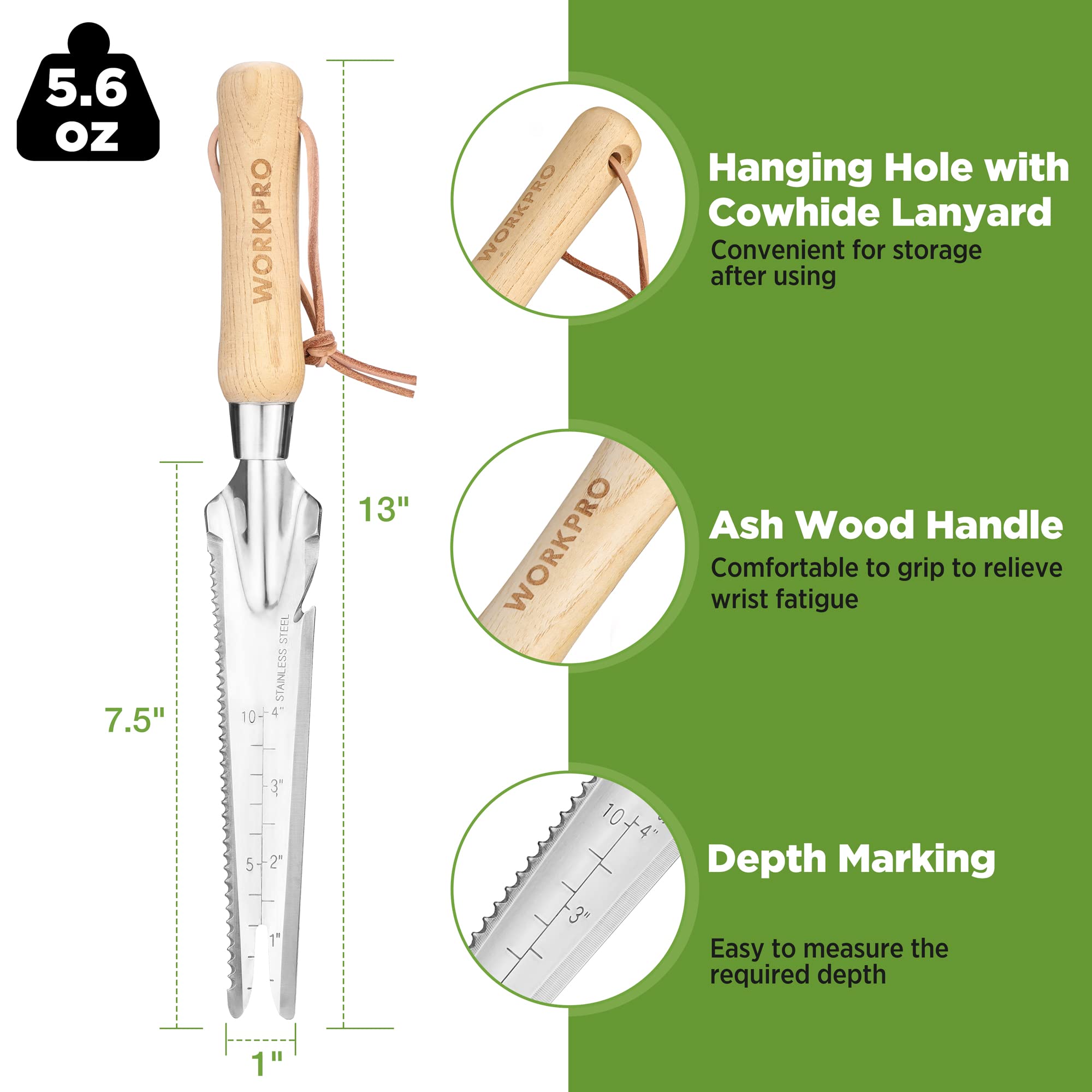 WORKPRO tool with serrated edges for controlled weeding