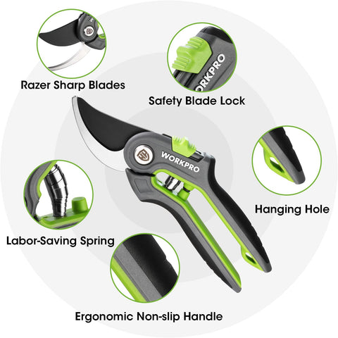 WORKPRO SK5 steel blade detail for clean, efficient cuts.