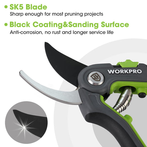 WORKPRO SK5 steel blades close-up showing durability and sharpness.