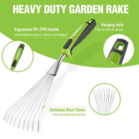 Workpro soft-grip handle offers ergonomic comfort for extended gardening sessions.