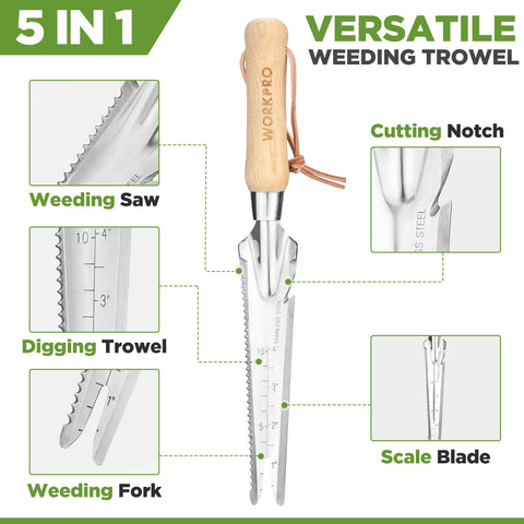 WORKPRO stainless steel weed remover showing durability in soil