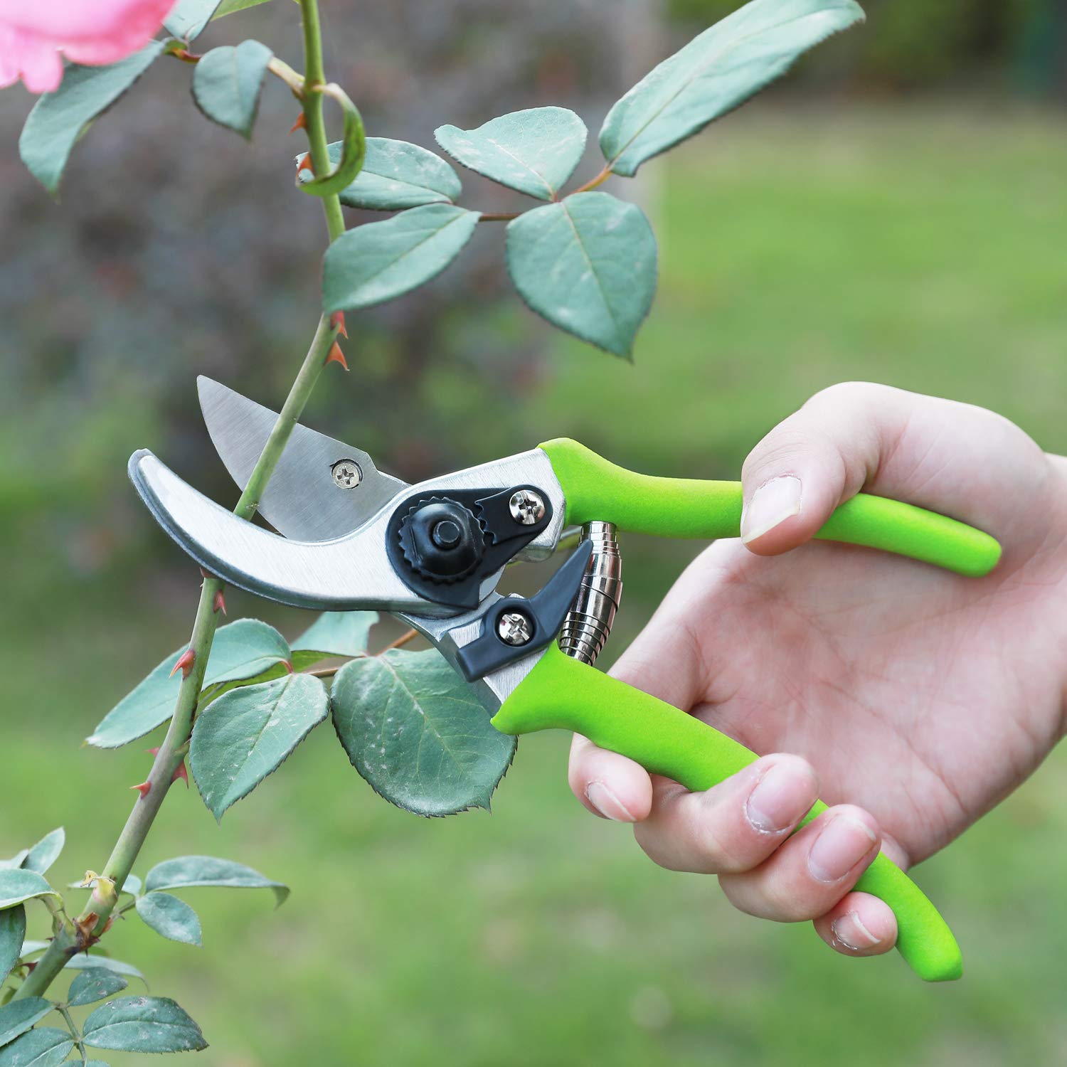 WORKPRO W151010 cutting action demonstrates smooth, scissor-like pruning.