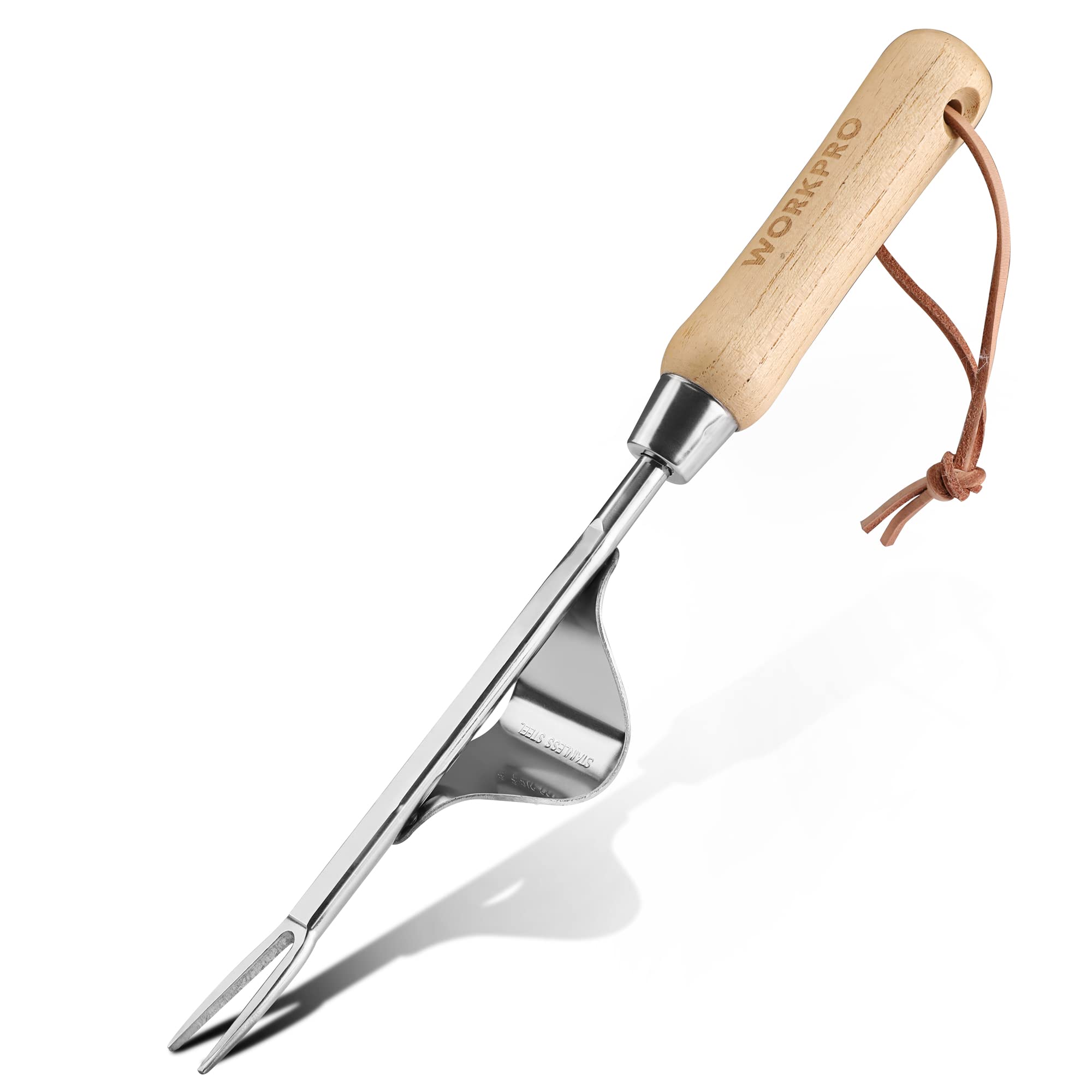 WORKPRO Weed Puller with metal base removes weeds without harming nearby plants.