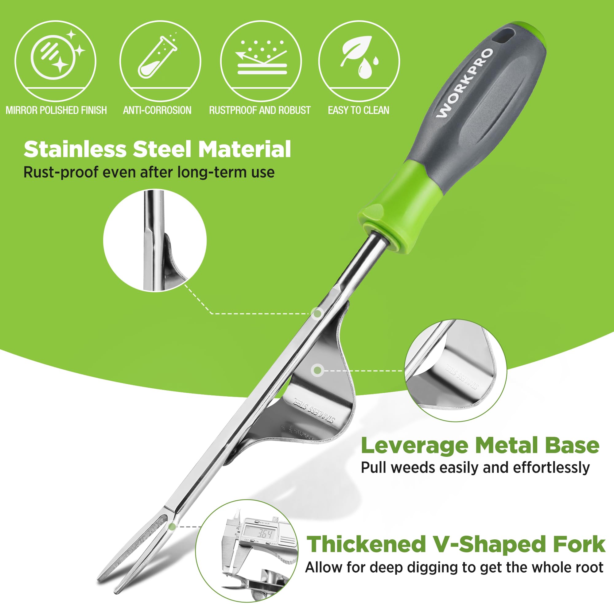 WORKPRO weed puller tool stainless steel body for durability