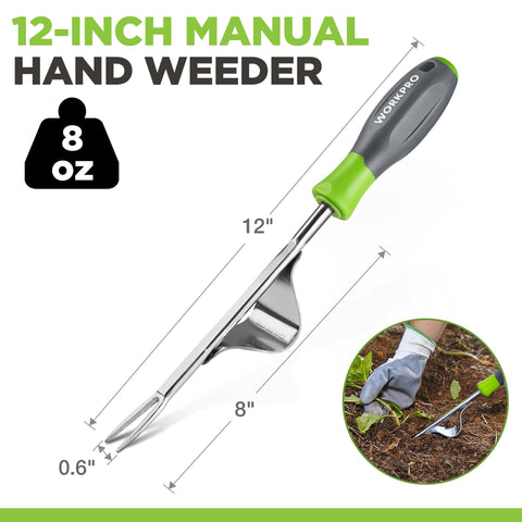 WORKPRO weed puller tool with V-shaped forks targets roots