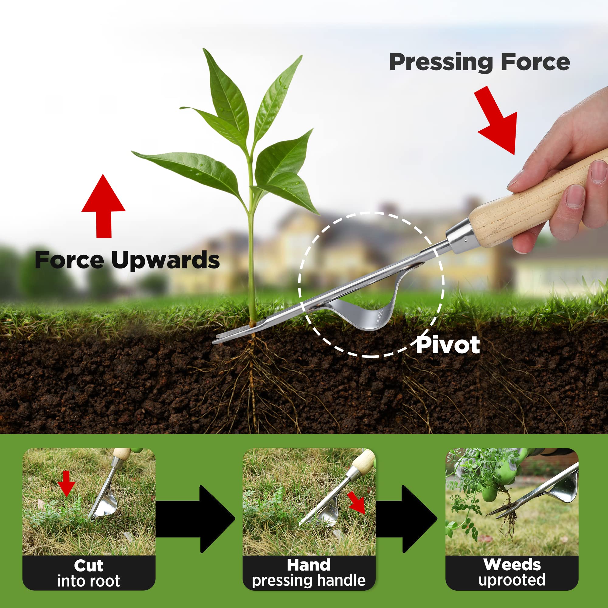 WORKPRO weed puller with v-shaped fork digs roots efficiently.