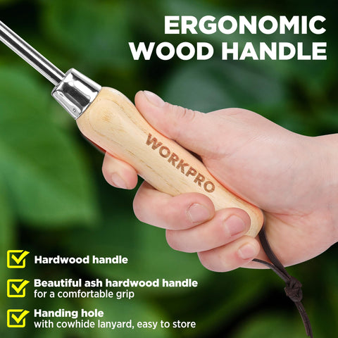 WORKPRO wooden handle provides comfortable grip and reduced fatigue.