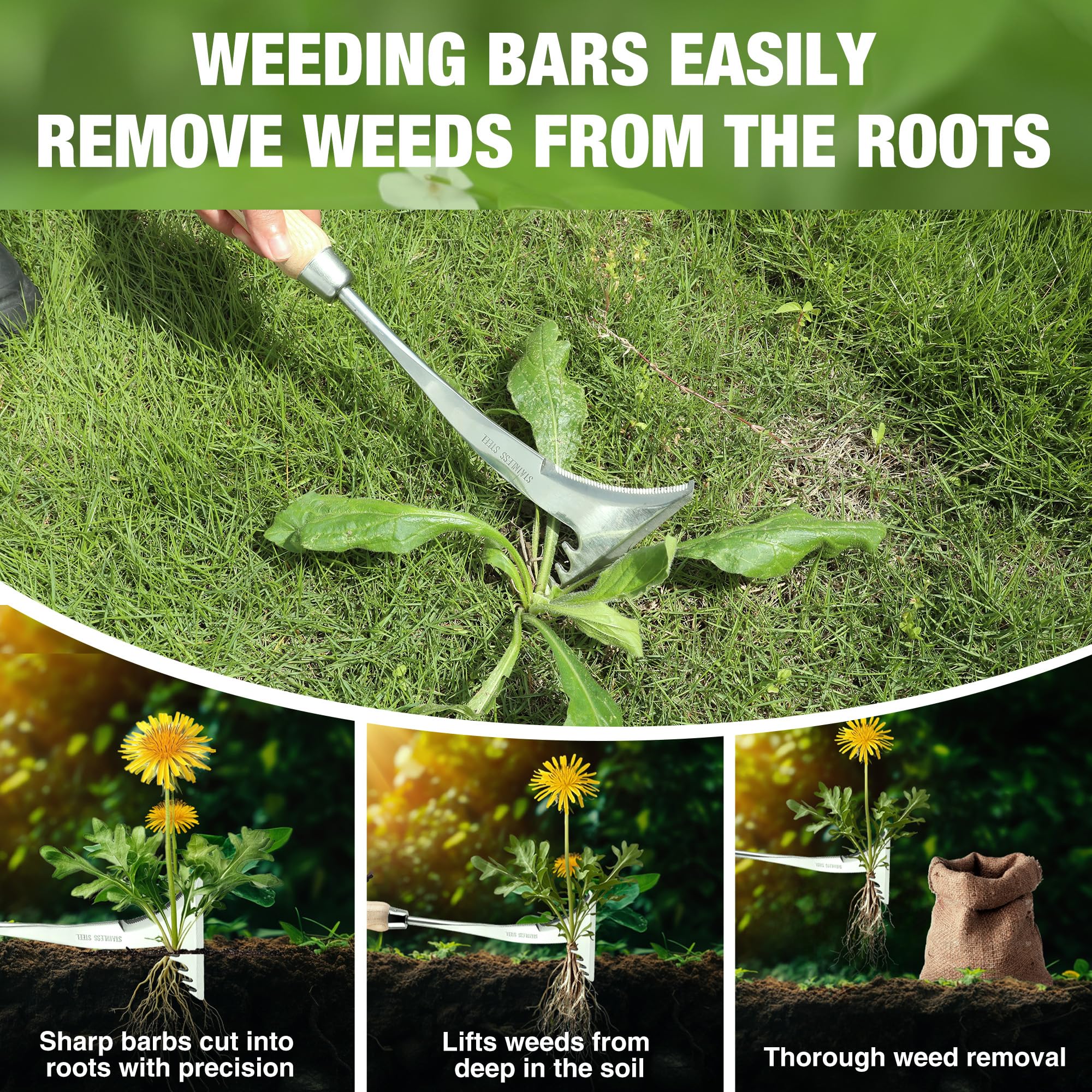 WORKPRO Crack Weeder wooden handle grip for comfortable extended use