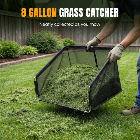 WORKPROX grass catcher attached for efficient collection.