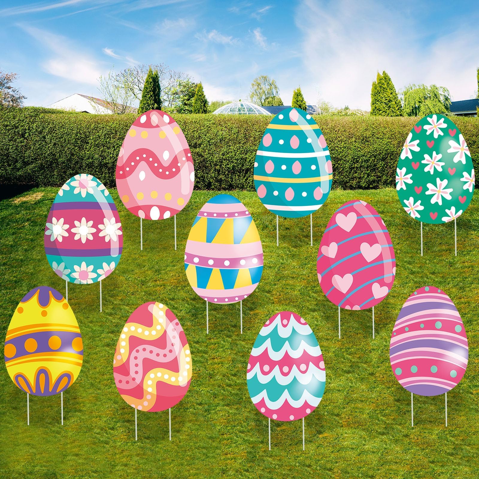 WorldBazaar Easter eggs yard sign with stakes for multiple yard uses
