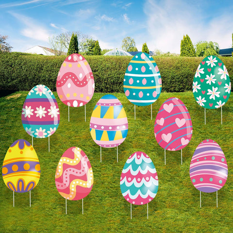 WorldBazaar Easter eggs yard sign with stakes for multiple yard uses