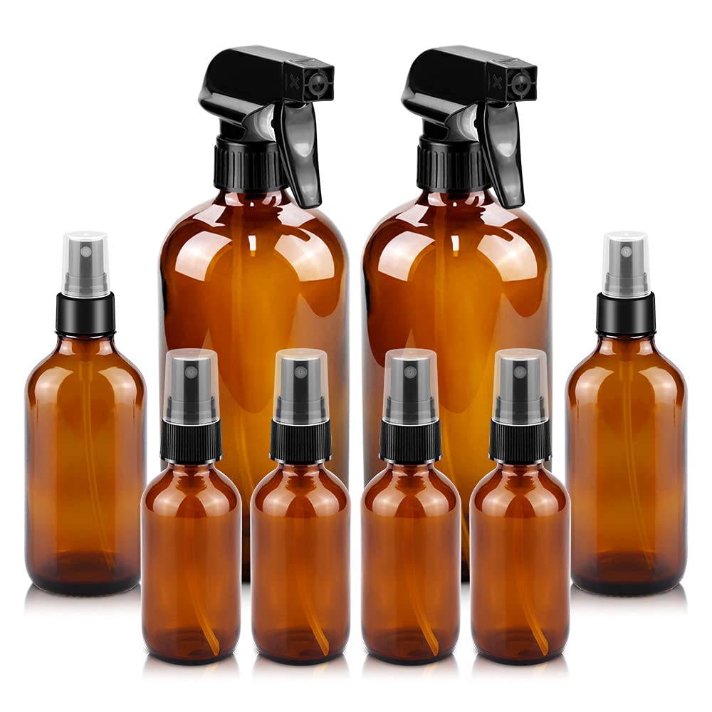 Worldgsb amber glass spray bottle 16oz with adjustable nozzle for precise spraying.