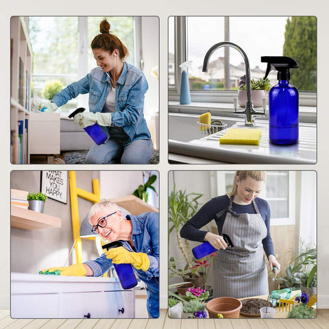 Worldgsb blue packaging highlighting a reusable glass spray bottle collection