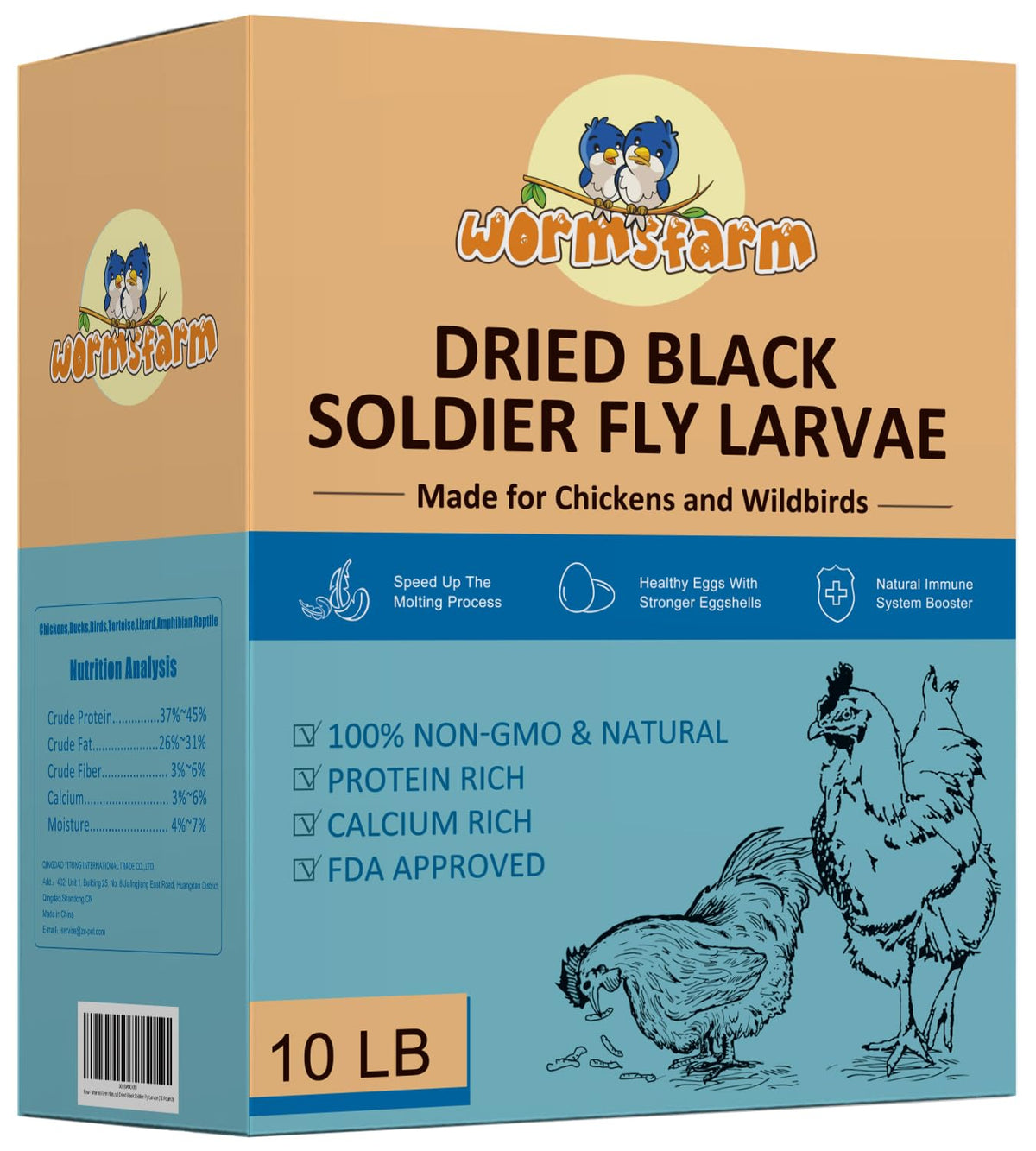 WormsFarm dried BSF larvae chicken snack showing calcium-rich goodness.