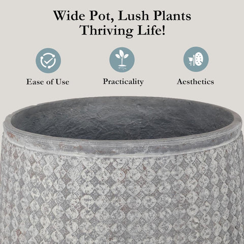 Worth 14.5-inch round planter crafted from durable MgO for outdoor display