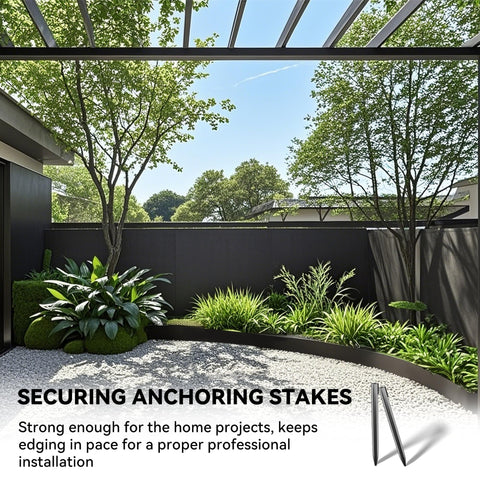 Worth corrugated edging stake anchors soil for neat borders.